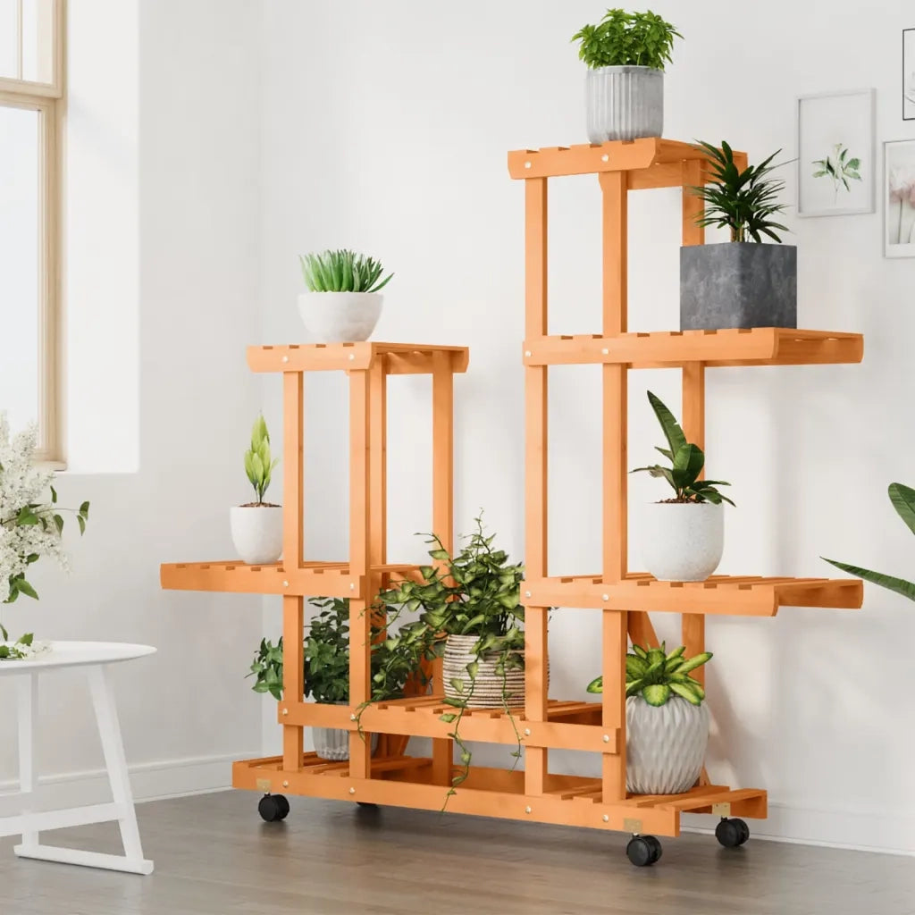 Portafiori con Ruote-Supporto per Piante Mobile-Rastrelliera per Fiori 95x25x101 cm in Legno Massello di Abete 837875
