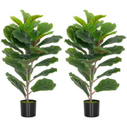 Pianta Artificiale Ficus - Xylo - Set 2 Pezzi 80cm con Vaso Plastica Verde