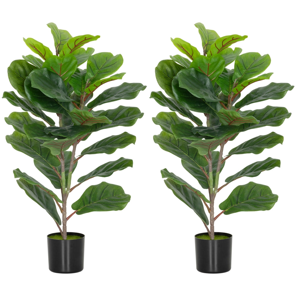 Pianta Artificiale Ficus - Xylo - Set 2 Pezzi 80cm con Vaso Plastica Verde