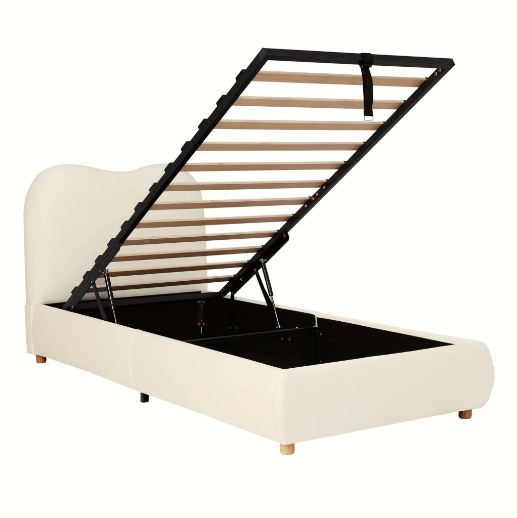 Letto imbottito con contenitore in velluto beige
