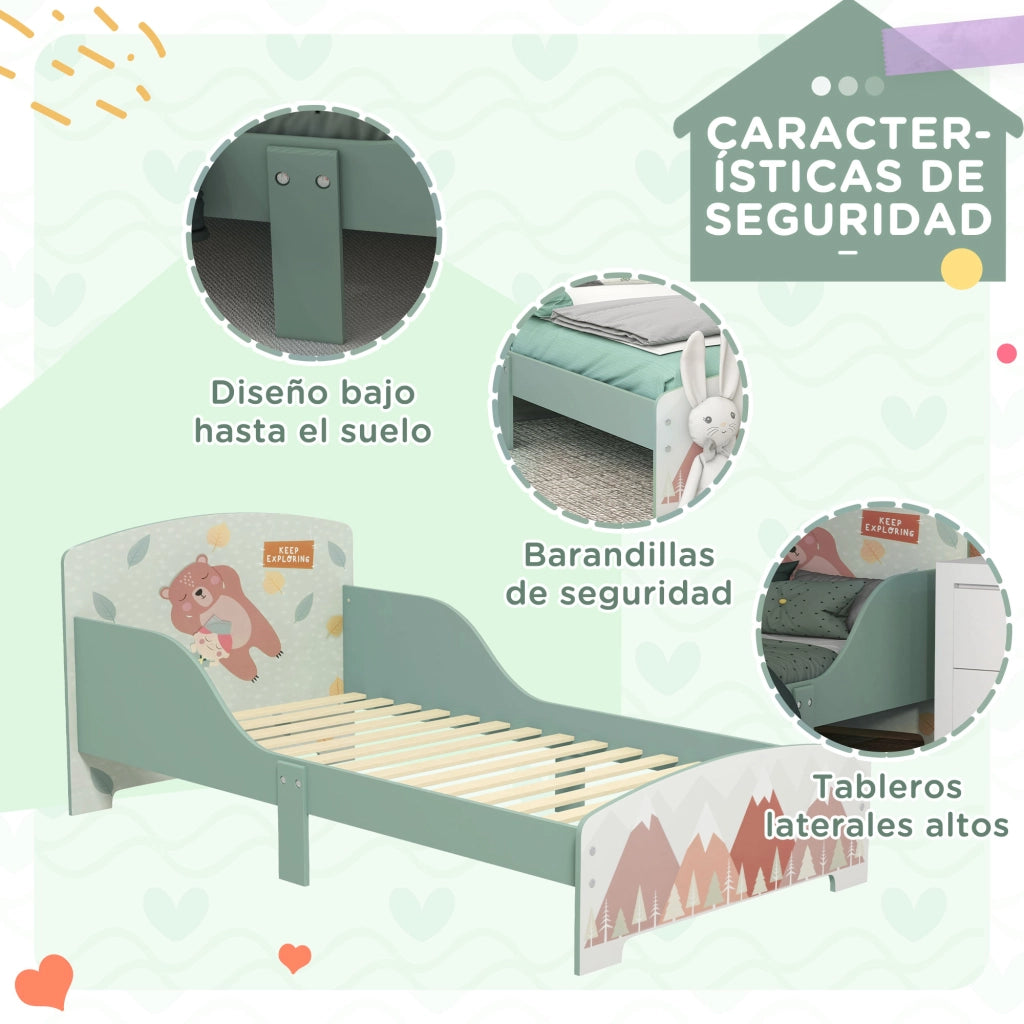 Letto per Bambini 3-6 Anni con Barriere di Protezione ¨C zephmum ¨C Verde 143x77x60 cm