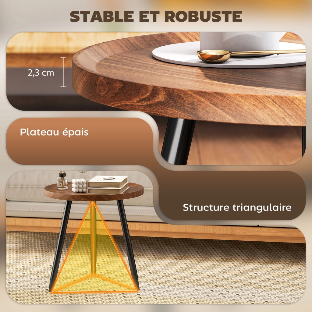 Tavolino da salotto rotondo ¨C Zephmum ¨C Legno noce, telaio in acciaio, ?40x39 cm