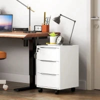 Cajonera da Scrivania con 3 Cassetti Ruote Serratura e 2 Chiave per Studio Soggiorno 40x40x63,5 cm Bianco