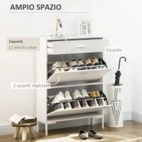 Mobile Scarpiera Moderno per 12 Paia di Scarpe con 2 Ante a Ribalta e Cassetto, 76x26x110 cm, Bianco