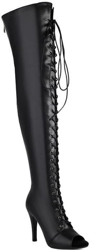 Stivali Stiletto con Tacco Alto - Caviglia Alta - Vista a Fessura - Chiusura a Lacci - Chiusura a Zip - Materiale Stretch - Design Seducente