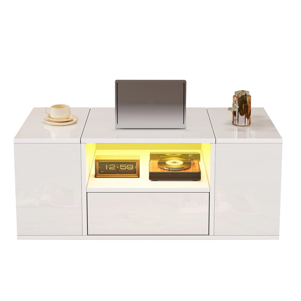 Tavolino da caffè LED bianco lucido 100x50x40 cm