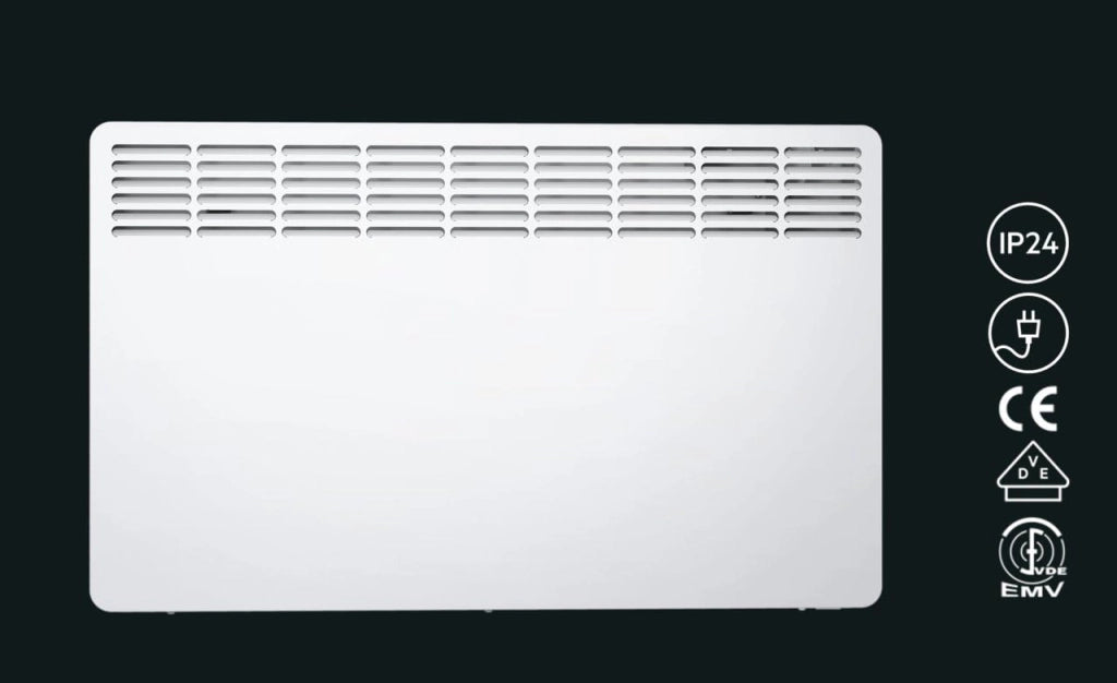 casa Technik 236534 parete Termoconvettore WKL 1505 per circa 15 m², Riscaldamento 1500 W, 5 – 30 gradi C, da appendere a parete, Display LCD, Timer settimanale, Metallo, colore: bianco