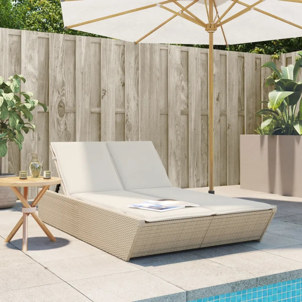 Lettino Prendisole con Cuscini Beige in Polyrattan 368183