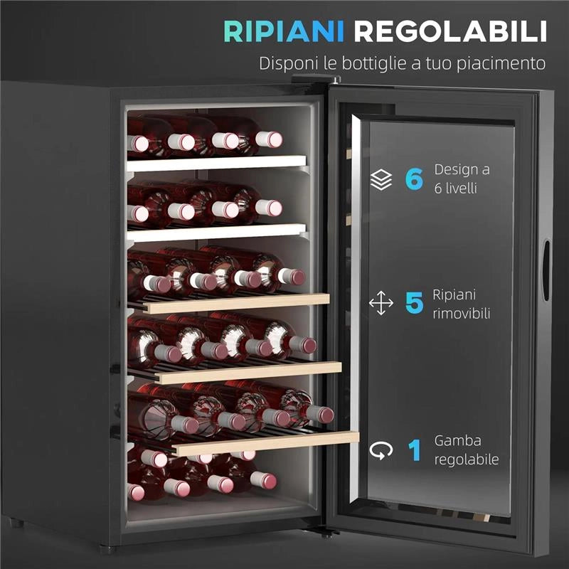 CANTINETTA VINO FRIGO PER 41 BOTTIGLIE CAPACITÀ 91L CONTROLLO TEMPERATURA E RIPIANI IN LEGNO NERO