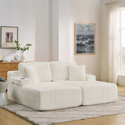 Divano Letto 2 Posti Relax ¨C Xylo ¨C Tessuto a Coste, Beige, con Cuscini e Poggiapiedi