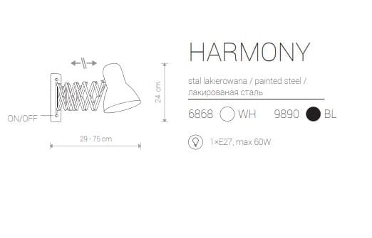 Applique Nowodvorski Harmony nero E27 1 luce metallo 9890