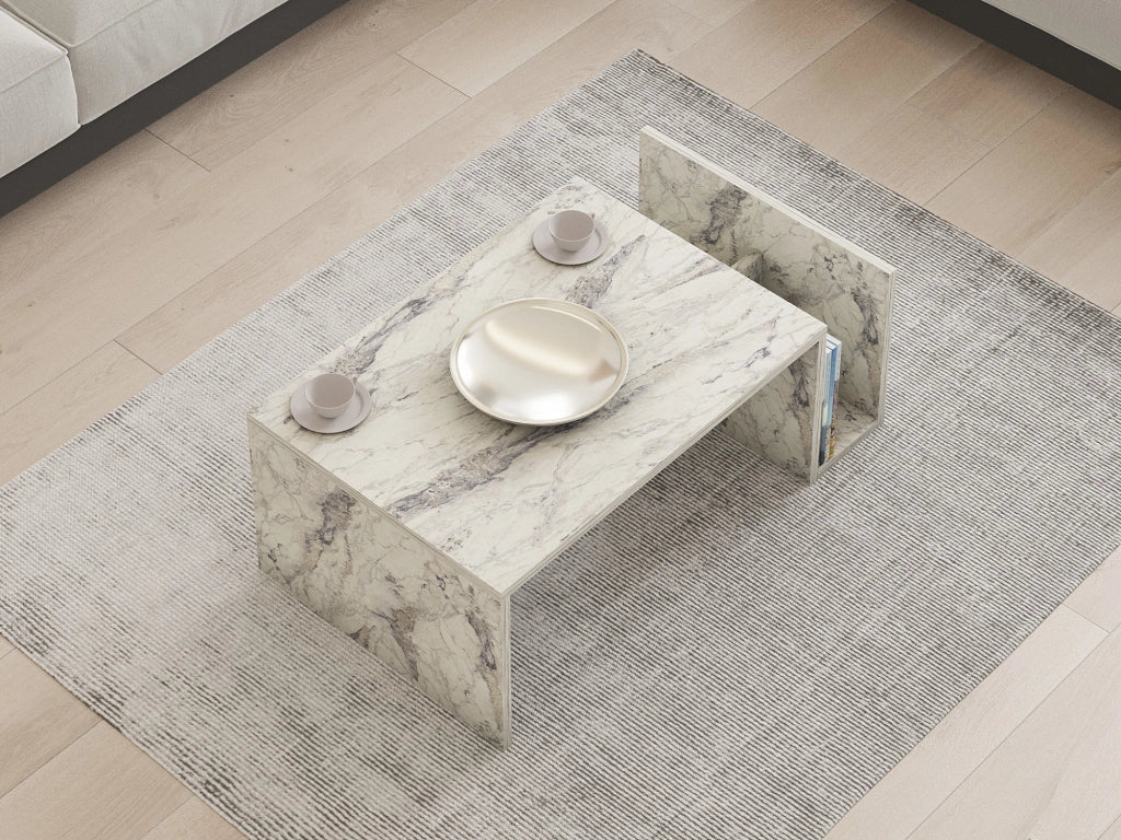Piuro, Tavolino da Salotto un Vano, 87x50x32h cm Bianco Marmo