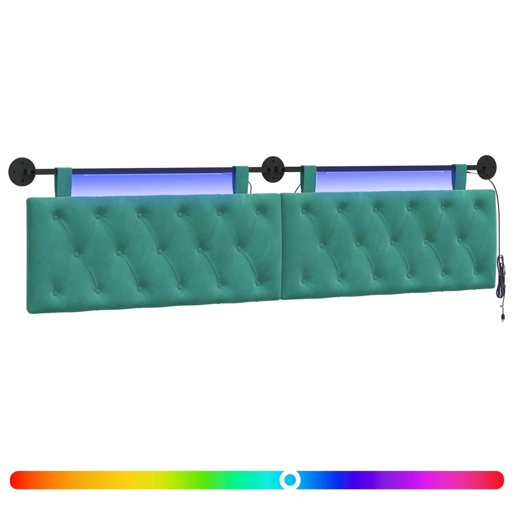 Testiera sospesa Con luce LED Turchese Velluto