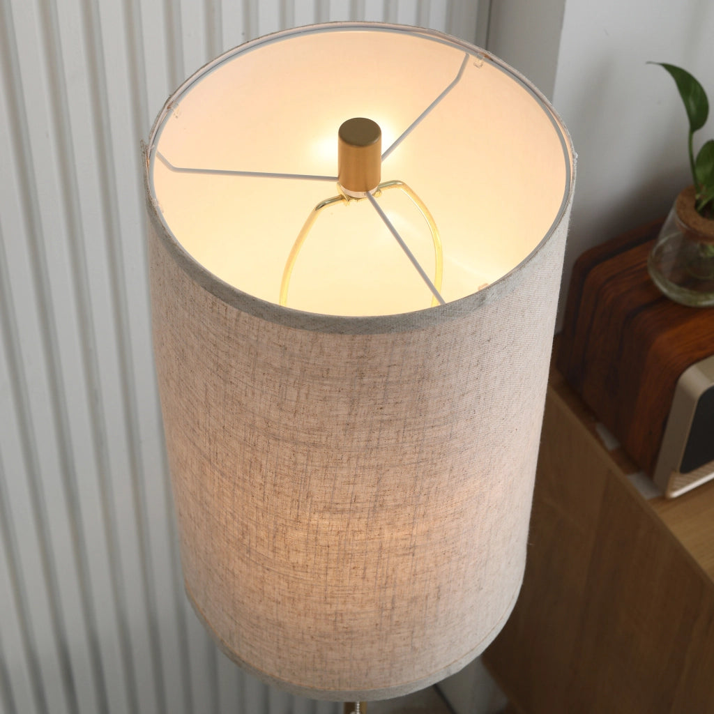 Lampada da terra ¨C Minimal ¨C acciaio, paralume in tessuto, oro+bianco