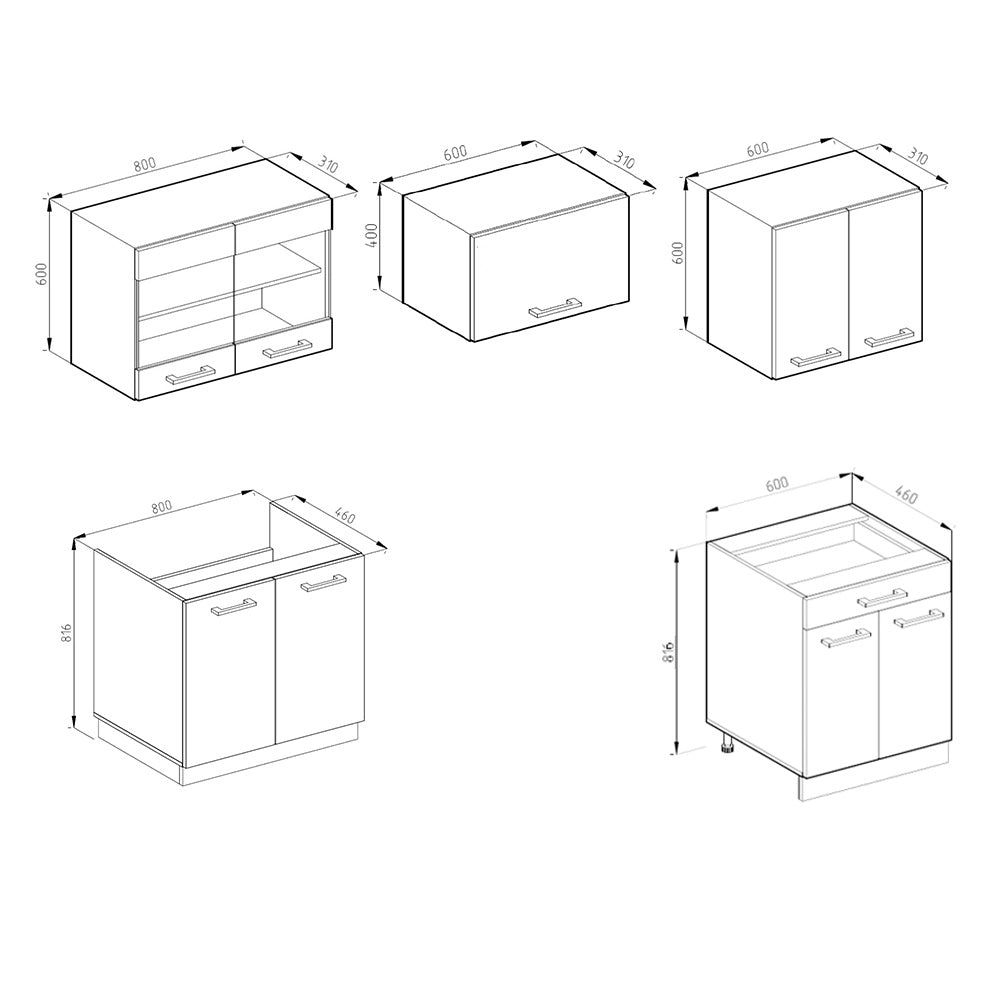 Cucina componibile R-Line Rovere dorato/Antracite 200 cm J-Shape, PL Rovere Vicco