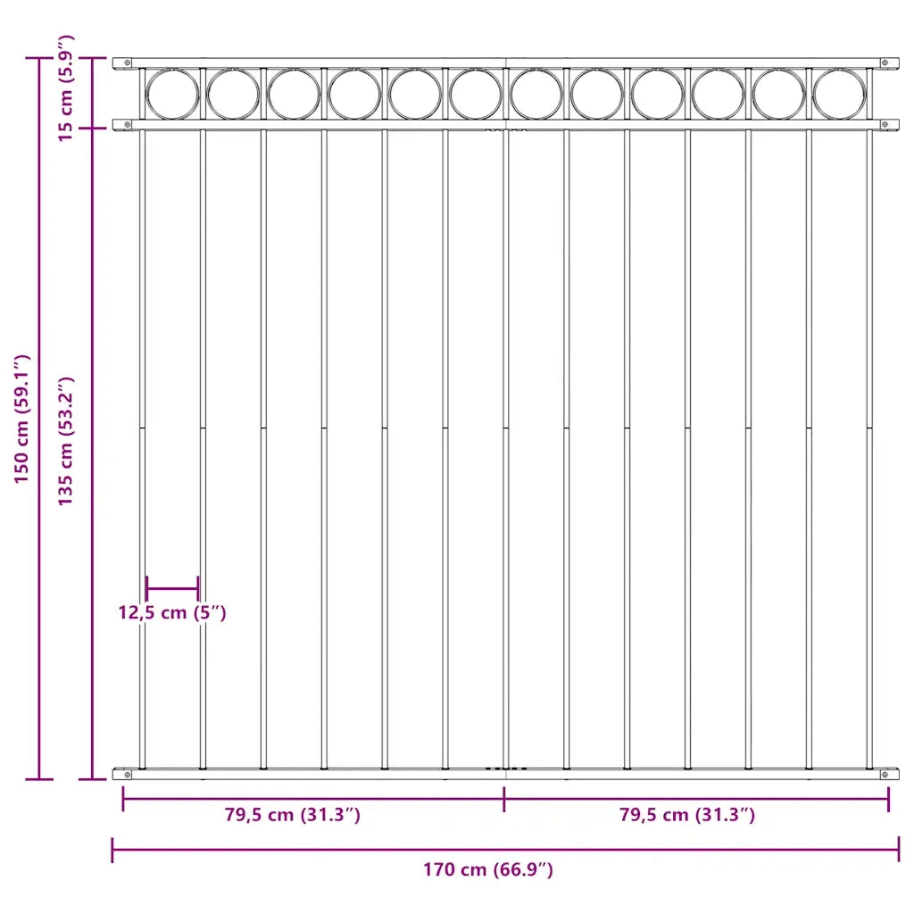 Pannello di Recinzione in Acciaio 1,7x1,5 m Nero cod mxl 9105