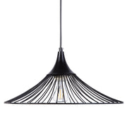 Lampadario in Metallo Nero Paralume a Imbuto con Griglia Cavo Nero