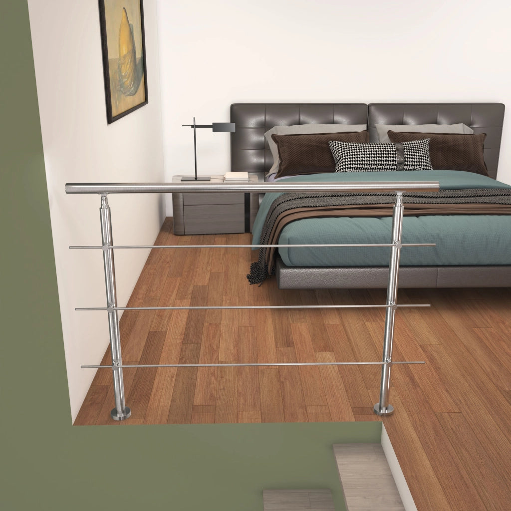 Ringhiera Balaustra Corrimano in acciaio inox spazzolato 150x106cm per interni ed esterni 3 barre trasversali