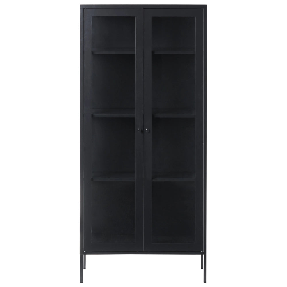 Credenza in acciaio con 2 ante ed elementi in vetro nero stile contemporaneo industriale sala da pranzo soggiorno