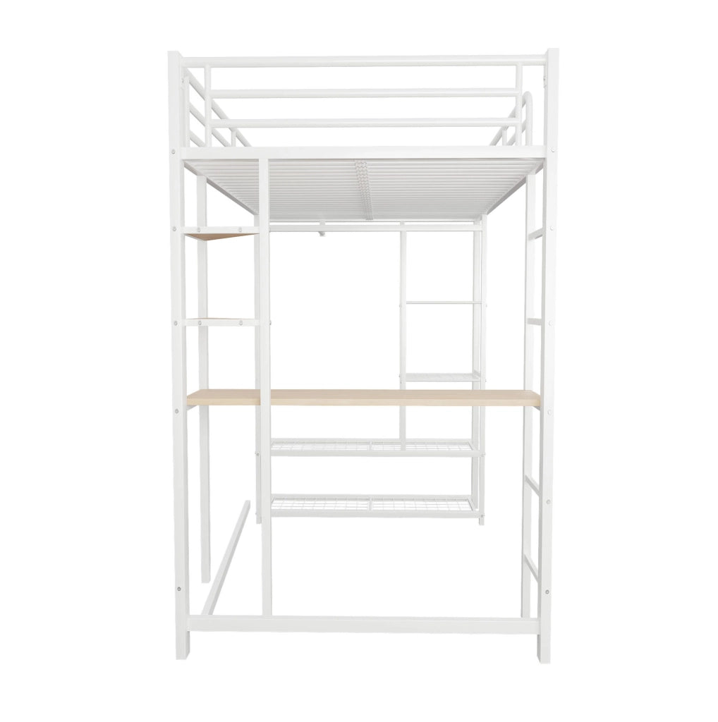 Letto a soppalco multifunzionale 90x200 cm con scrivania, armadio e ripiani