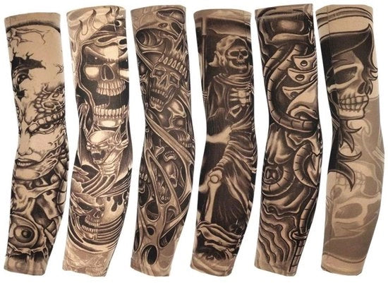 Tatuaggio a Manica Alta Elasticità - Protezione per Braccio - Simulazione Tatuaggio - Protezione - Protezione UV - 6 Pezzi - 48 cm Lunghezza - Bracciali di Protezione