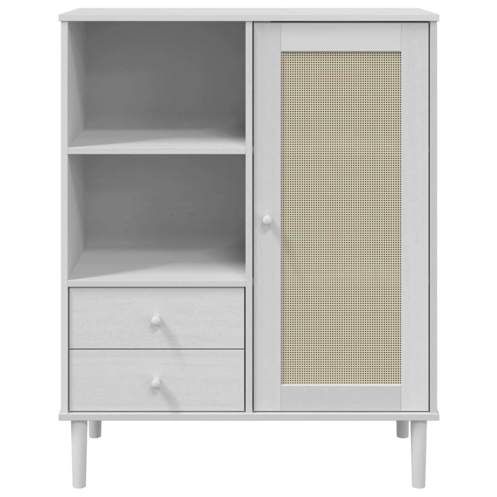 Buffet credenza cassettiera armadio mobile contenitore organizer per cucina soggiorno salotto effetto rattan 90 x 40 x 112 cm legno massello di pino bianco 02_0036227