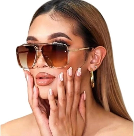 Sole Brille Retro Gradiante con Protezione UV400, Montatura Quadrata Metallica Unisex per Donne e Uomini