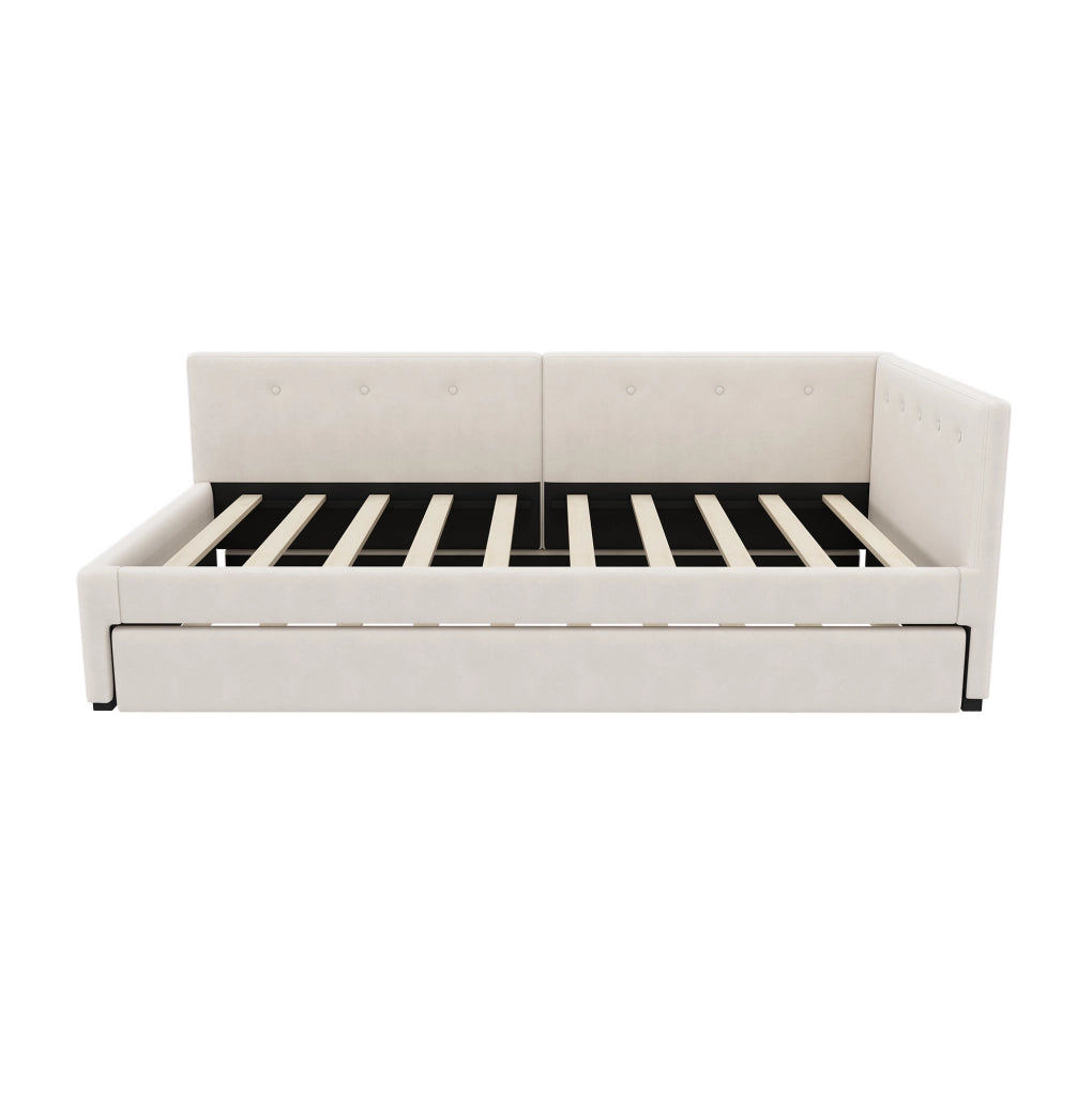Letto singolo imbottito 90x200 cm con rollbed estraibile; velluto beige