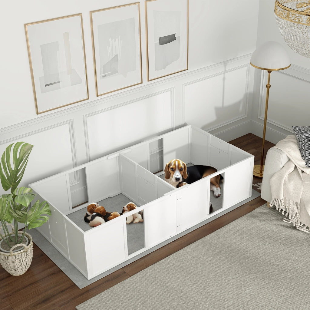 Casetta per Cuccioli Divisibile 2 Spazi Finestra Acrilica ¨C Zephmum ¨C 196x96x48 Bianco