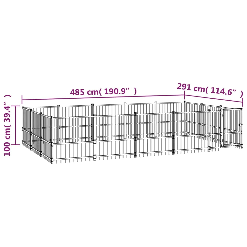 Gabbia per cuccia recinto per animali da esterno per cani in acciaio 14,11 m² nero 02_0041790