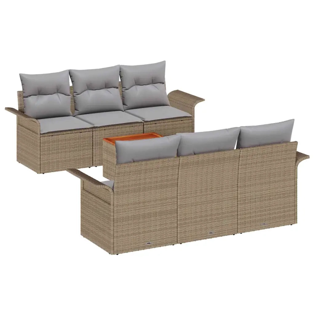 Set Divano da Giardino con cuscino 7 pcs Beige polyrattan