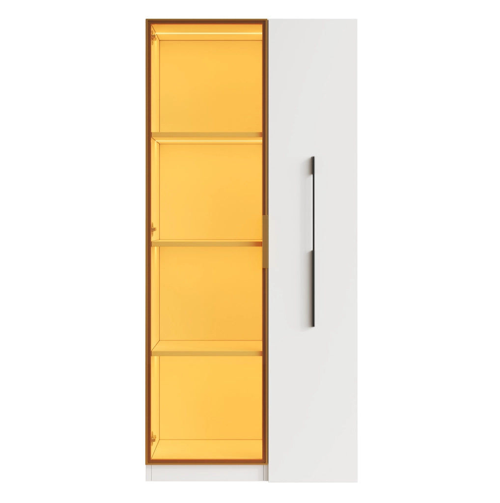 Vetrina bianca in MDF con ante in vetro e LED, 70×40×160 cm