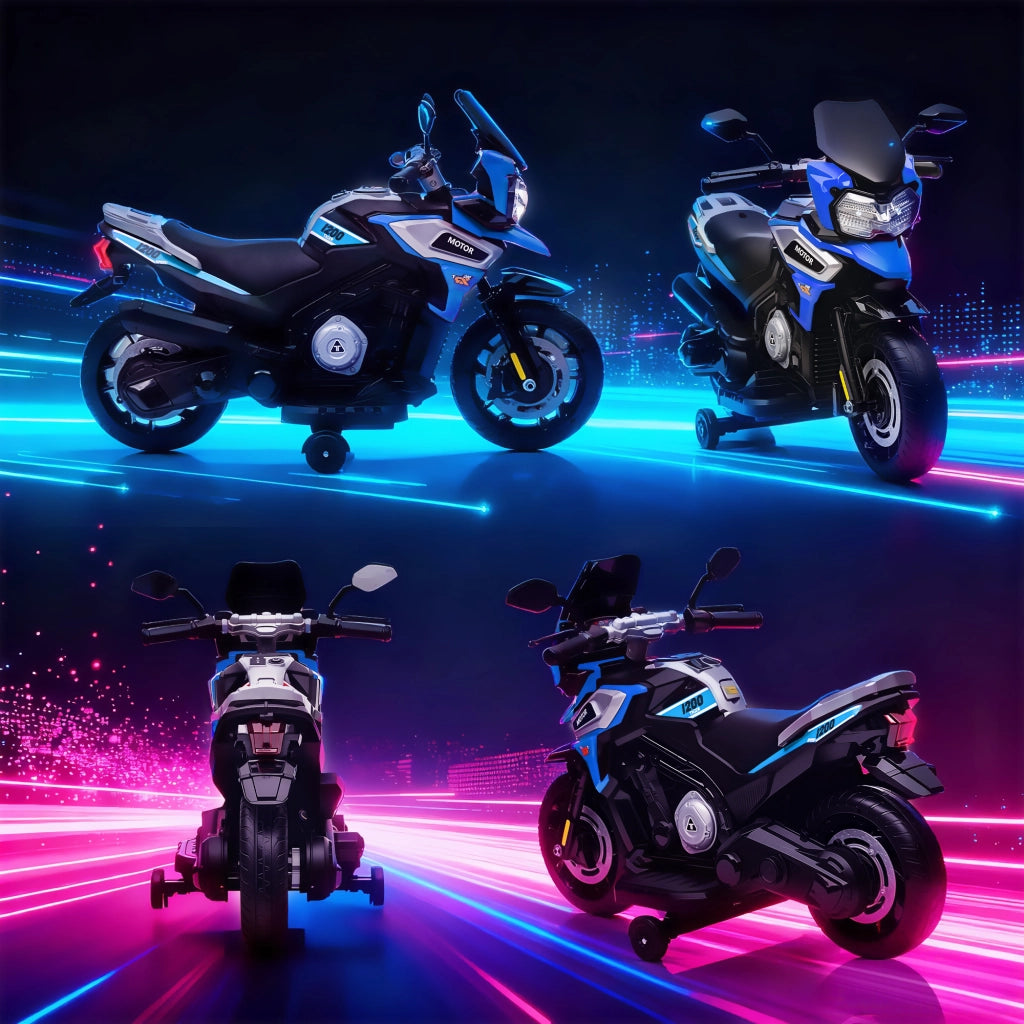 Moto Elettrica per Bambini 12V con Rotelle Specchietti e Poggiapiedi in PP e Metallo Blu