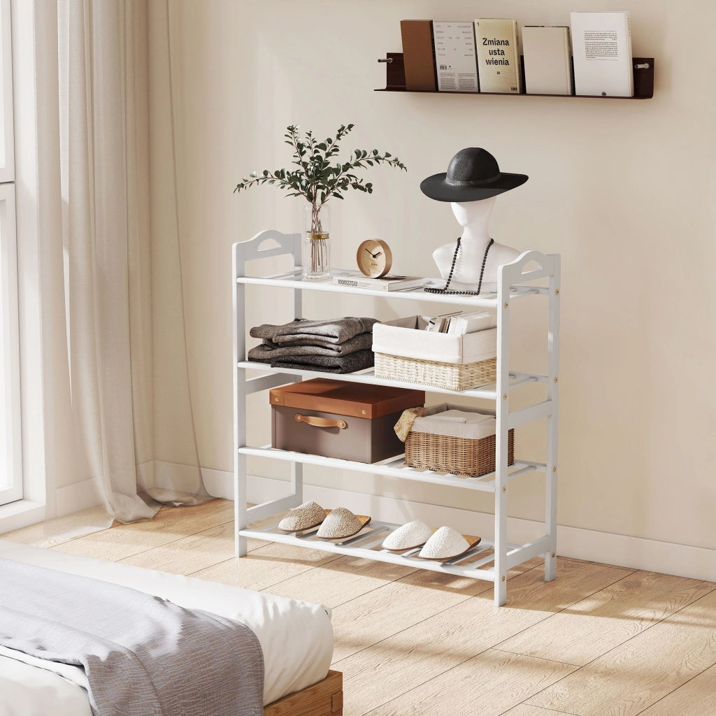 Scaffale per Scarpe in Bamb¨´ 12 Pares ¨C zephmum ¨C Bianco 67.5x24.7x72 cm