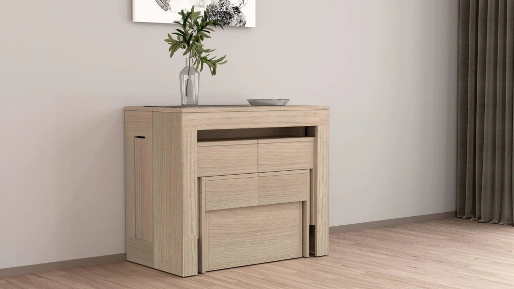 Panca Quedan, Set di 2 sedute per tavolo da pranzo, Panche allungabili, 290x25h45 cm, Olmo
