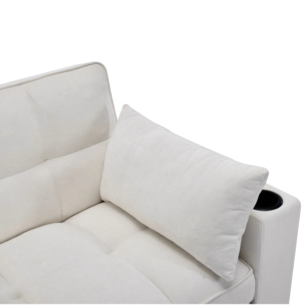 Divano letto con schienale regolabile; USB e Type-C in tessuto beige