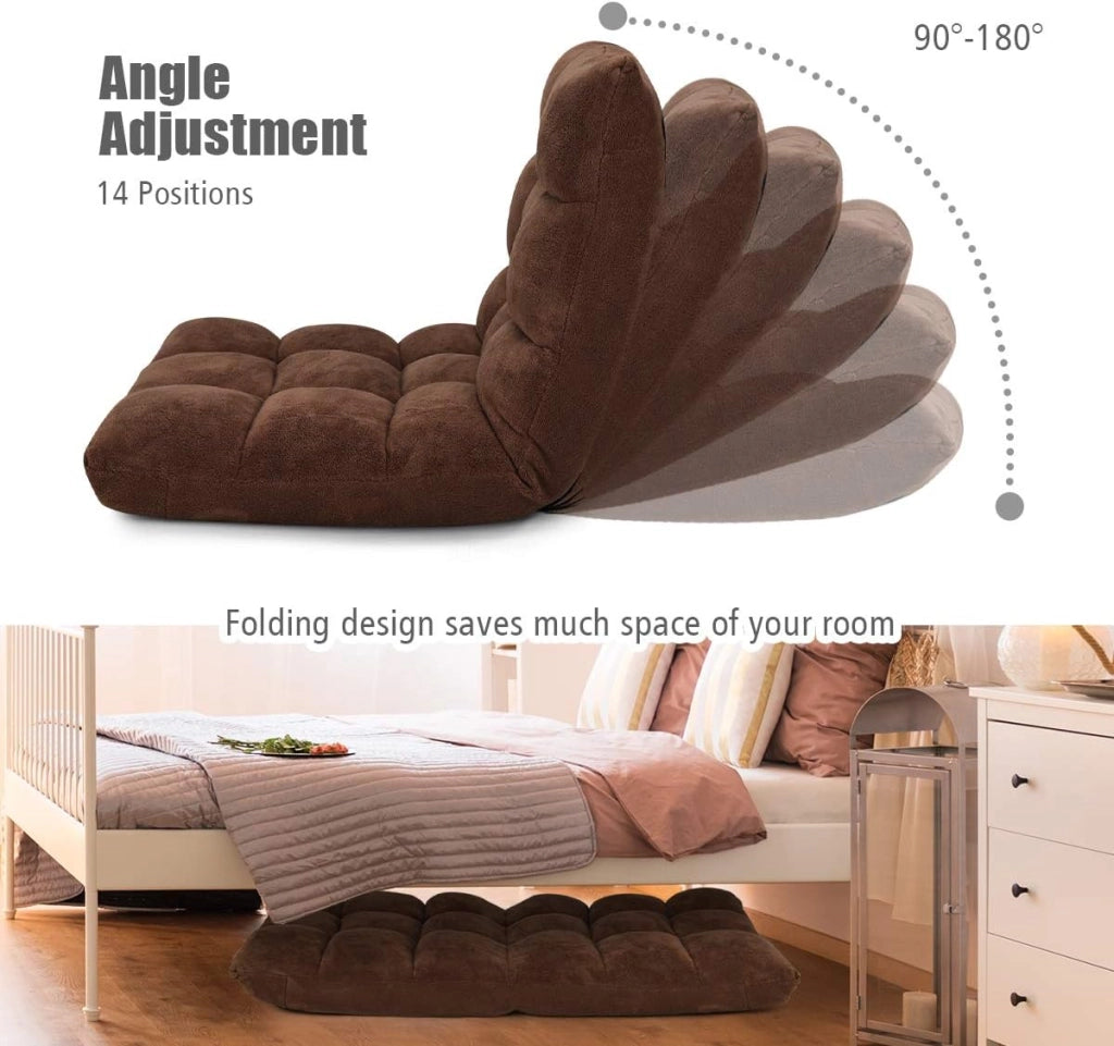 Sedia da pavimento, sedia imbottita pieghevole, cuscino da pavimento regolabile a 14 livelli con schienale, poltrona da meditazione morbida (marrone)