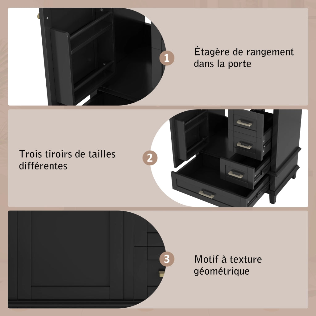 Mobile sottolavabo con lavabo in ceramica, 3 ante, 1 cassetto e ripiano regolabile, per bagno, nero, 76 × 45,5 × 83,5 cm