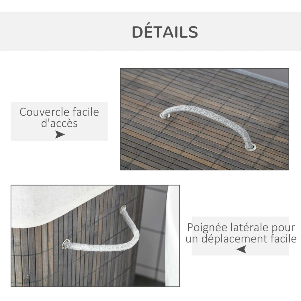 Cestino per il bucato in bamb¨´ con 2 secchi e coperchio ¨C zephmum ¨C grigio 100L