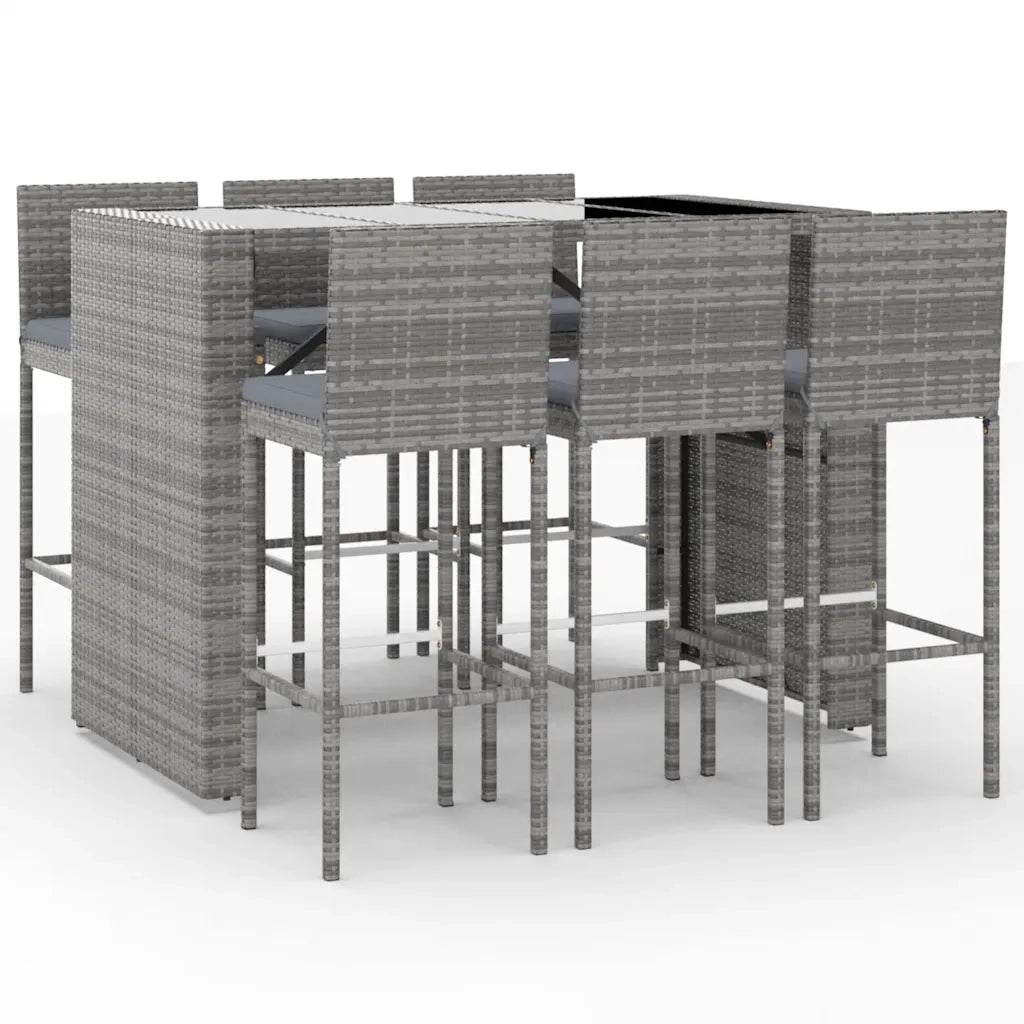 Set Bar da Giardino 7 pz con Cuscini in Polyrattan Grigio