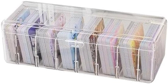 Organizzatore di Cartelle trasparenti con pareti divisorie regolabili - Scatola per flashcard, biglietti da visita, appunti e carte da collezione - 24,8 x 10 x 7,5 cm