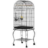 Gabbia per Uccelli e Canarini, Voliera con Ruote in Metallo Nero 51x51x153 cm