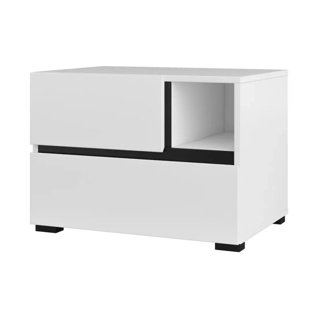 Tavolino da notte HAVANA bianco e nero – 2 cassetti e 1 vano – Design contemporaneo e funzionale