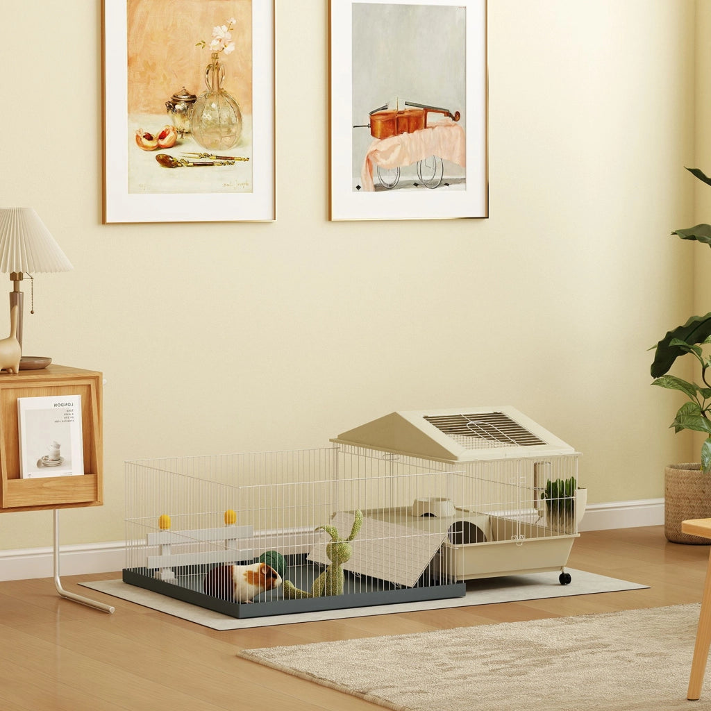 Gabbia per Piccoli Animali con Parco e Tappeto ¨C zephmum ¨C Beige 108x71x57 cm