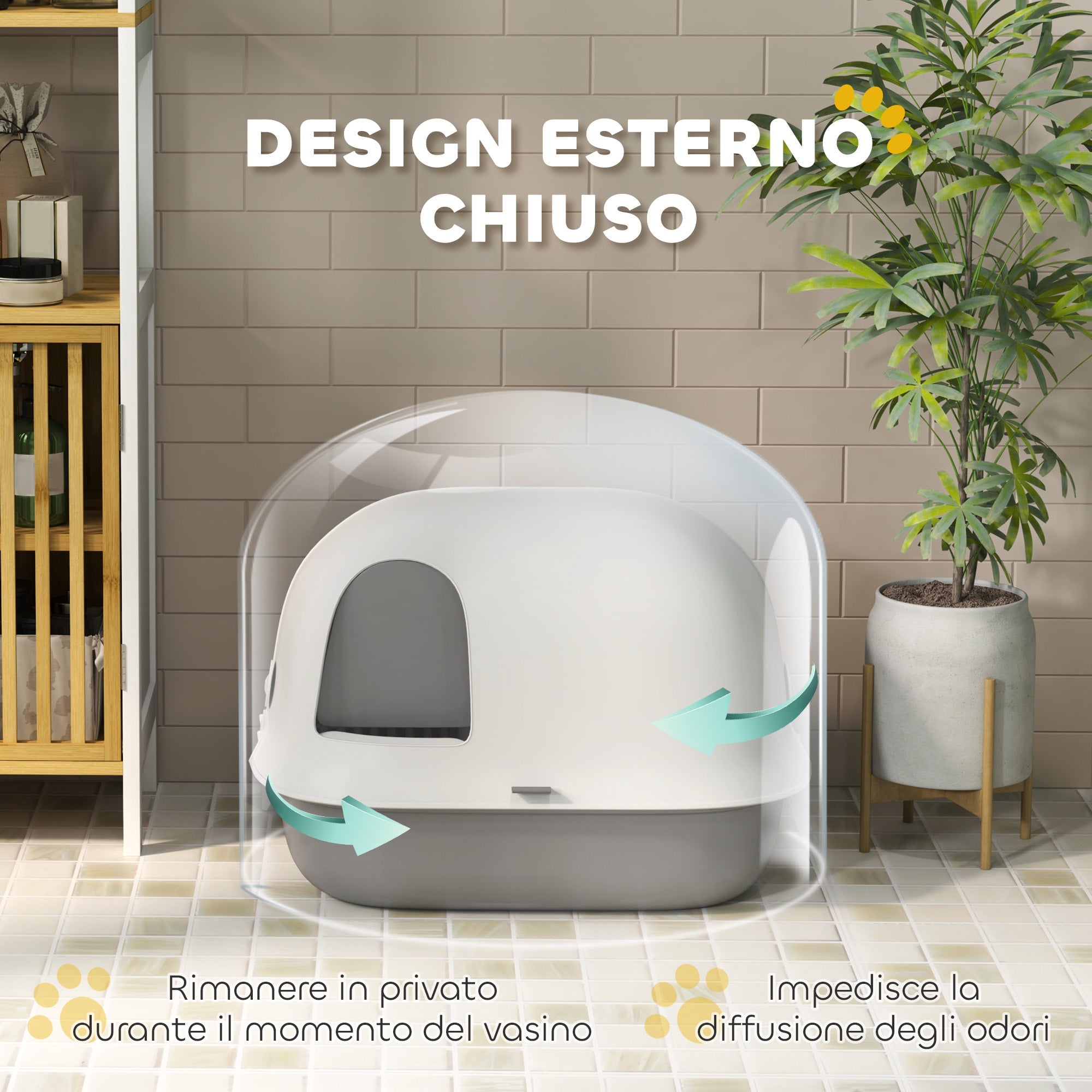 Lettiera per Gatti Chiusa 58x46x39 cm con Gattaiola e Paletta in PP Grigio Chiaro e Bianco