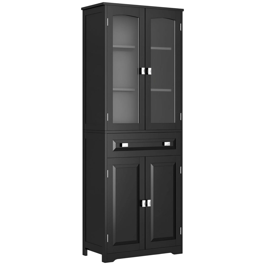 Armadio da Cucina 4 Ante con 2 Ante Vetrate e Cassetto ¨C Zephmum ¨C Nero 160x60x40 cm