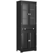 Armadio da Cucina 4 Ante con 2 Ante Vetrate e Cassetto ¨C Zephmum ¨C Nero 160x60x40 cm