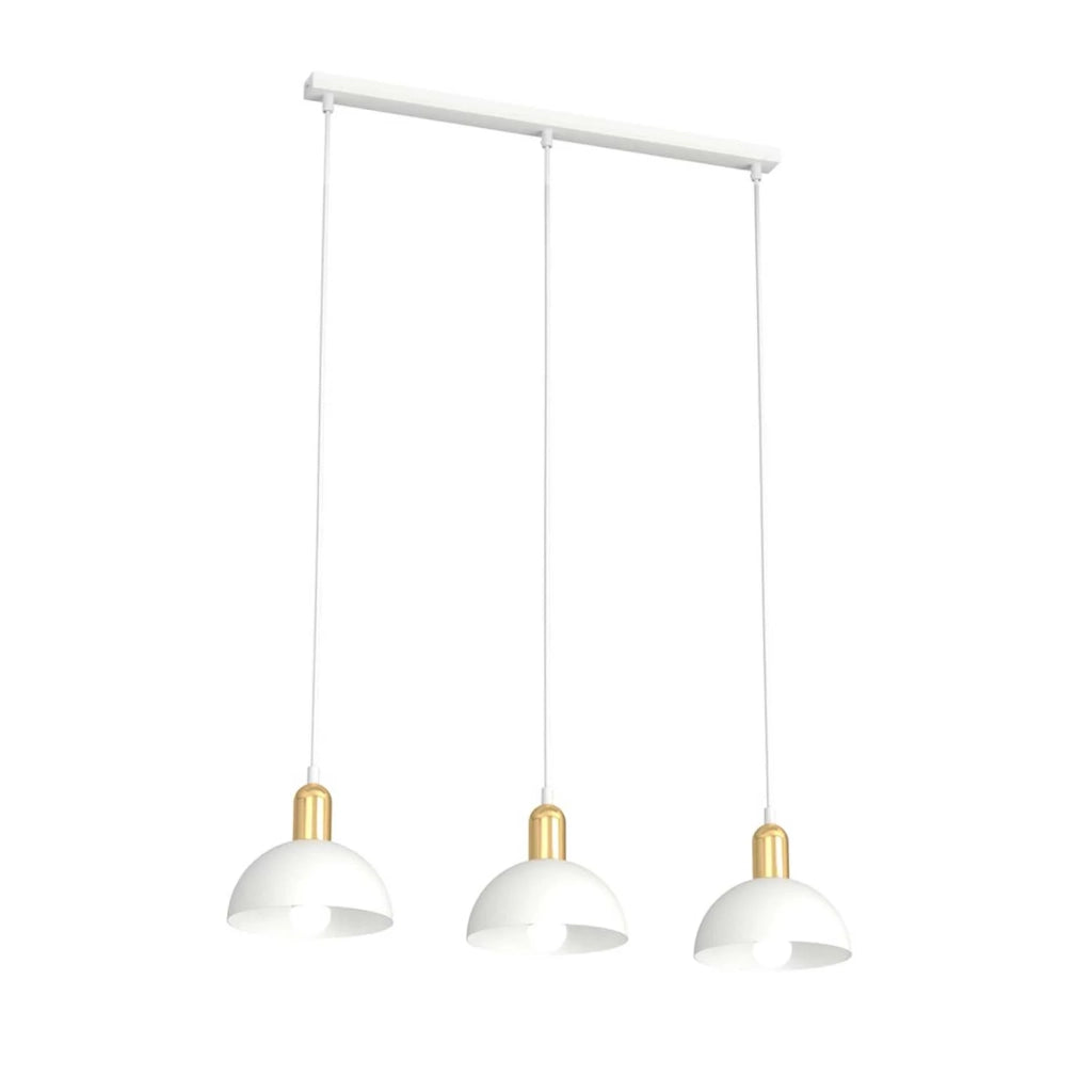 Lampadario 3 Luci Idunn In Acciaio Bianco E Oro Diffusori A Cupola