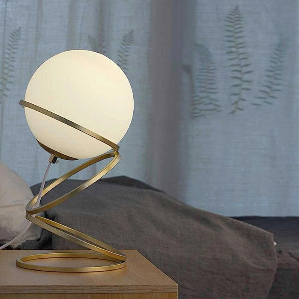 Trade Shop - Lampada Da Tavolo Minimalista Lume In Metallo Bronzo Con Sfera In Vetro G9 D31 -