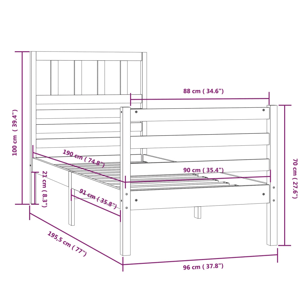 Giroletto-Struttura Letto 90x190 cm Single in Legno Massello 937213